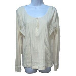LRL Ralph Lauren Top Womens L Henley Cream Rib Knit Lace Neckline Bella Swan